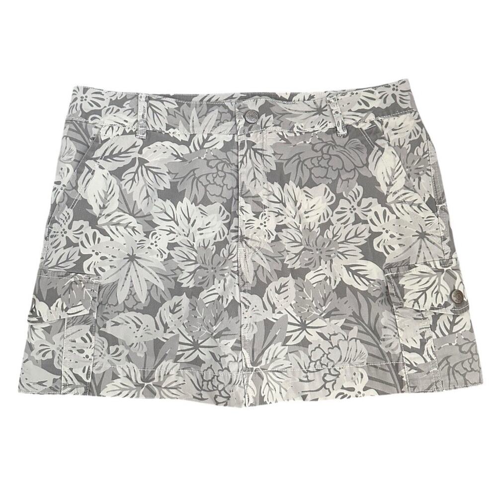 Kikit Skort Women 12 Gray Hawaiian Floral Mini Cargo Y2K Resort Vacation Skirt